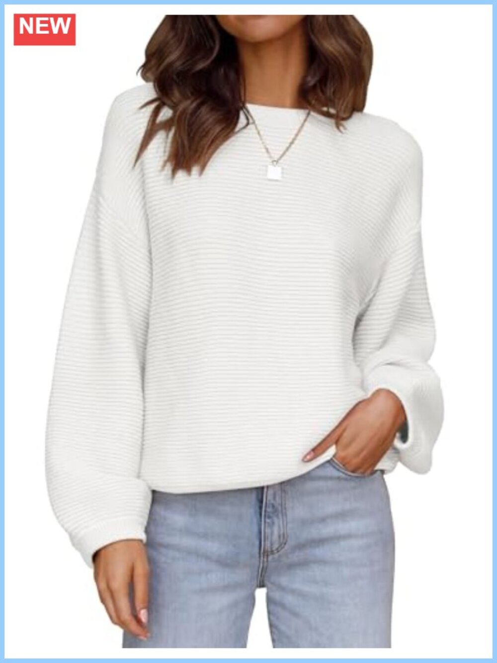 ZESICA Fall Knit Sweater Women Long Sleeve Boat Neck Pullover Drop Shoulder